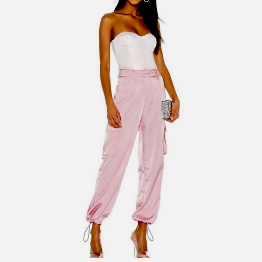 Revolve Superdown Pink Satin Joggers side pocket size Small
